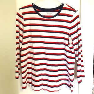 Red, White, and Blue Striped 3/4 Sleeve Tee
